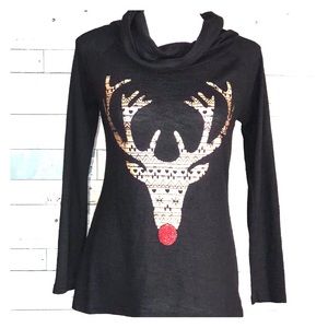Rose gold Reindeer cowl neck top small.      #279